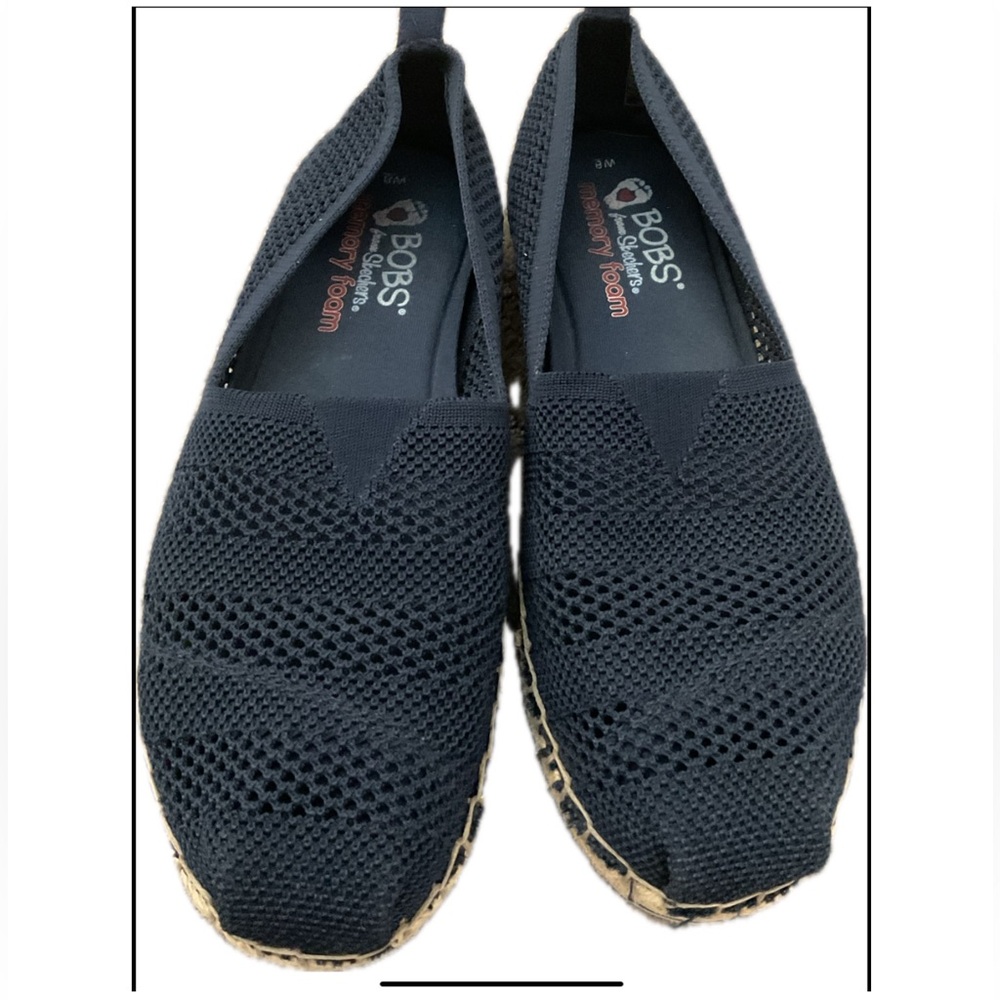 BOBS from Skechers Navy Breeze Bird Song Natural Mesh Fabric Shoes.